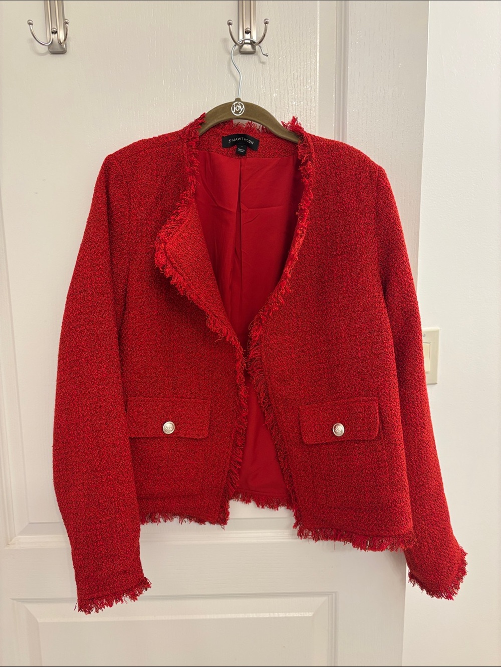 41 Hawthorn Red Tweed Fringe Pearl-Button Jacket